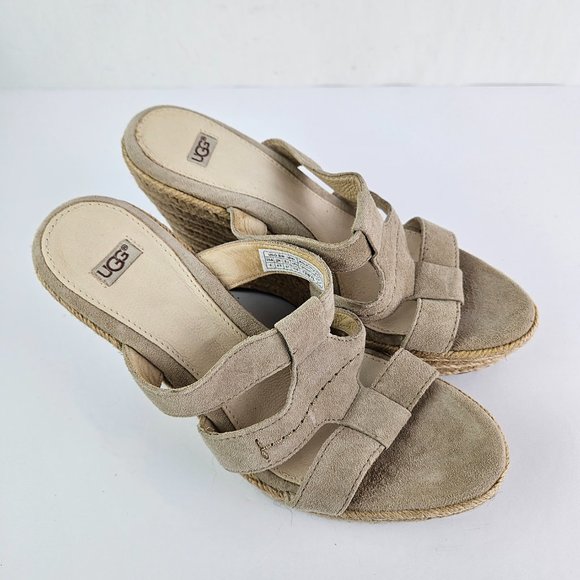 UGG Tawnie Beige/Cream Suede Espadrille Wedge Sandal 6 1000404 - Picture 3 of 13
